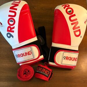 Women Boxing Gloves and Hand Wraps - Red and White (9 Round)